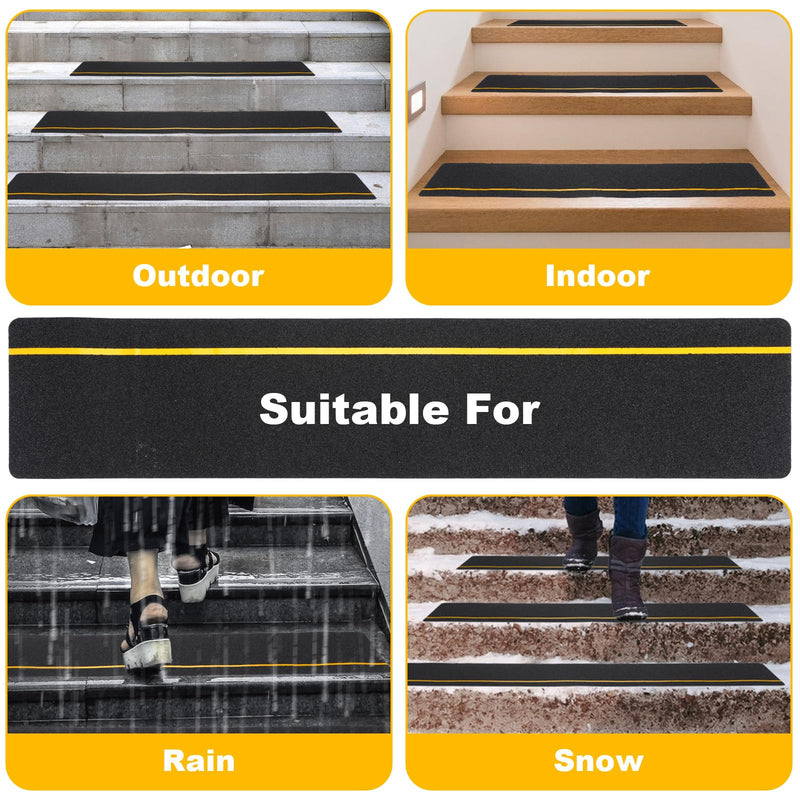 10-Pack 6" X 30" Anti-Slip Stair Treads with Reflective Strips, High Traction Non Skid Grip Tape for Outdoor Wooden Steps, Decks and Ramps