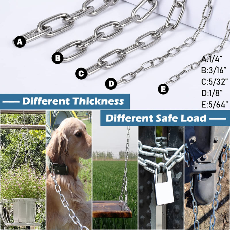 [Australia - AusPower] - Stainless Steel Chain, 5/64In × 6.6Ft Small Strong Chain Link Chain, Light Weight Chainlink Utility Metal Decorative Chain Key Chain Belt Chain Hanging Chain for Bird Feeder Planters Sign 5/64 In 6.6 Ft, 2 Pcs 