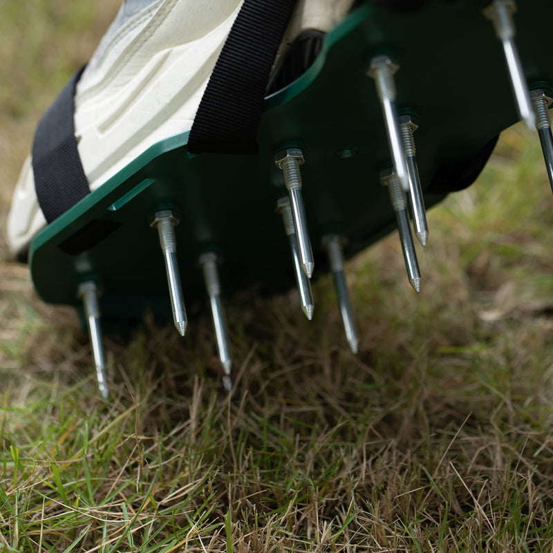 Lawn and Garden Aerator Spike Shoe with 3 Metal Buckle Straps, Green Spiked Sandal Improved