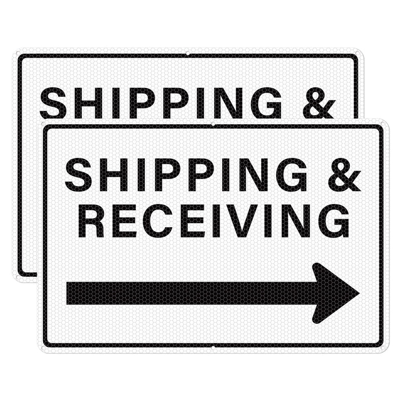 2 Pack Shipping and Receiving Sign with Right Arrow 12" x 18" Reflective Aluminum Metal Signs Rust-Free for Warehouses Factories Loading Docks and Business Use White-Right Arrow