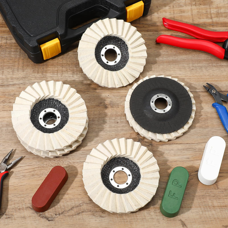 [Australia - AusPower] - 8 Pcs Wool Polishing Wheel Disc and Polishing Compounds Set Includes 5 Thicken Arbor Buffing Wheel 3 Buffing Compound 4 1/2 x 7/8 Inch Felt Flap Disc for Angle Grinder, Multi Surface 