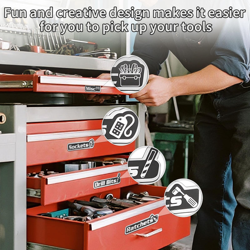 15 Pack Magnetic Toolbox Labels, Tool Box Labels with Magnetic，Toolbox Organizers with Strong Magnet for Steel Toolboxes, Carts, Drawers & Cabinets (Black) Black
