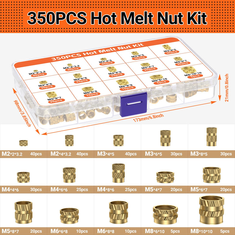 [Australia - AusPower] - Preciva Threaded Inserts Soldering Tips Set, 6-Piece Soldering Tips for Thread Insert + 350 Pieces Thread Inserts M2/M3/M4/M5/M6/M8 