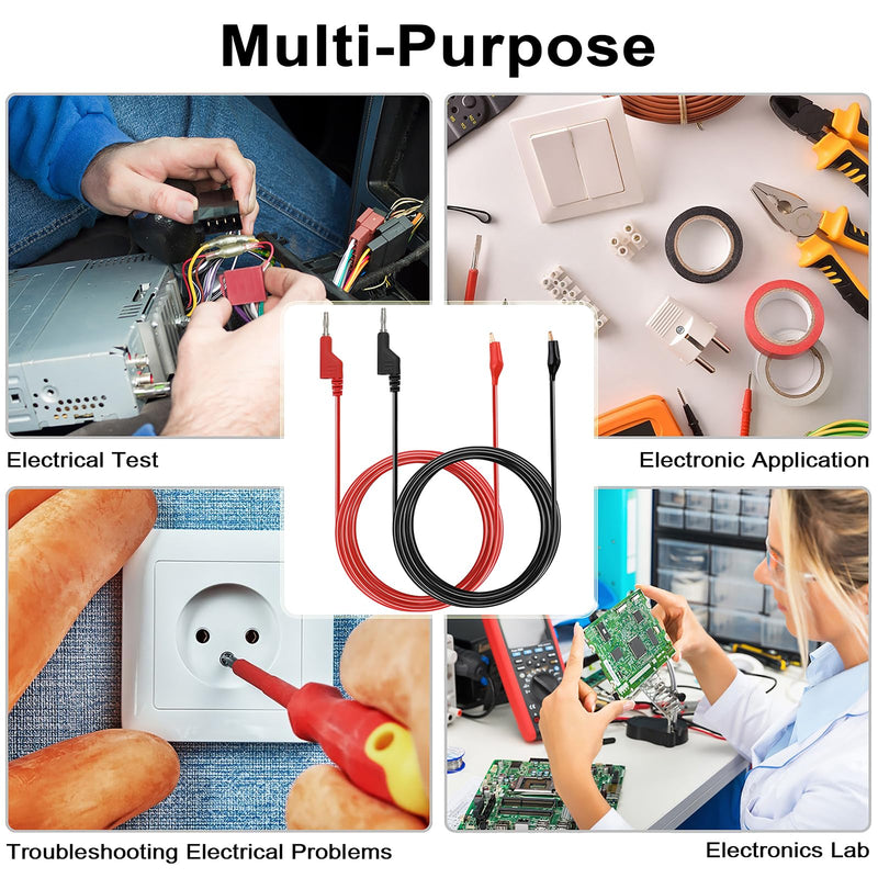 [Australia - AusPower] - Sumnacon Multimeter Test Lead Set of 2 6.6Ft/2M Stackable Banana Plug to Alligator Clips Test Cable Kit with Protective,Soft Silicone Flexible Electrical Test Wire Leads for Electrical Testing 500V/5A 