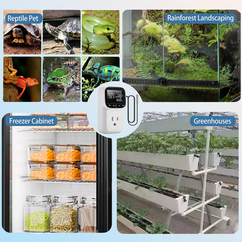 [Australia - AusPower] - Digital Temperature Controller,Fahrenheit Display,15A/1800W Thermostat Outlet Plug, Plug in Thermostat,Heating Cooling Control Timer, -40℉~210℉, Cyclic Timing/Countdown, for Home/Greenhouse 