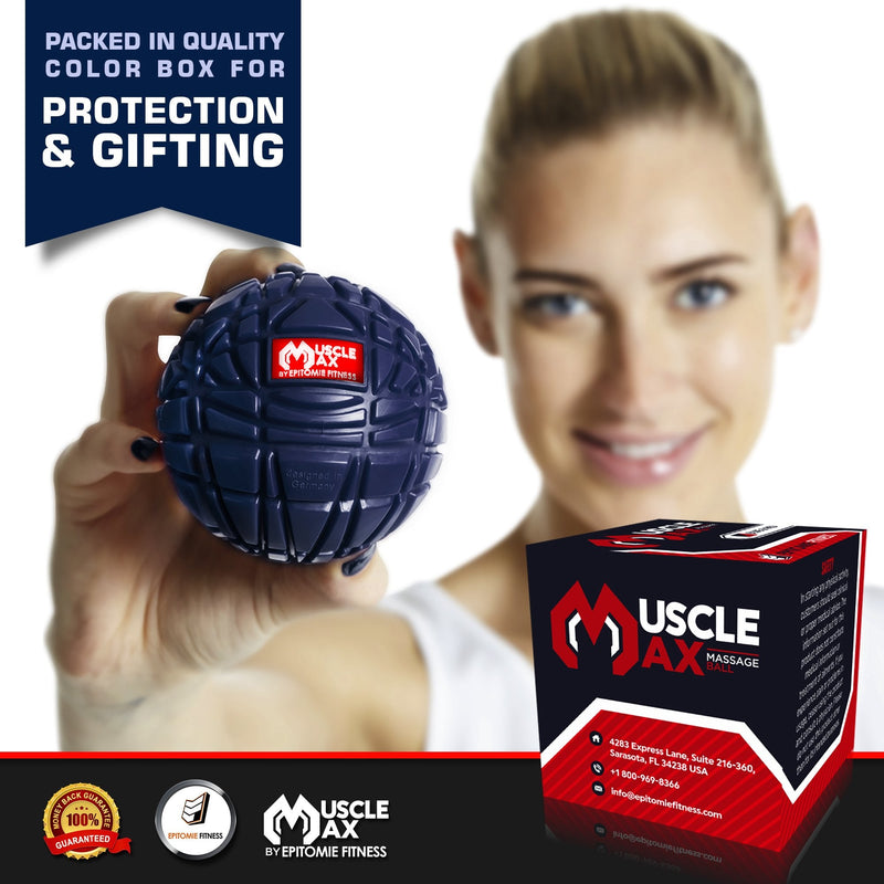 Epitomie Fitness Muscle Max Massage Ball - Therapy Ball for Trigger Point Massage - Deep Tissue Massager for Myofascial Release - Mobility Ball for Exercise & Recovery Navy Blue