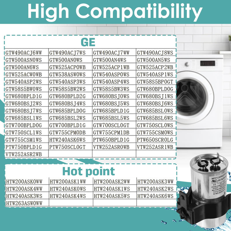 290D1102P003 Washer Start Capacitor, WH12X27614 Capacitor Compatible with GE, Hotpoint Washers, Replaces WH12X29017, WH12X24103, WH13X28838, WH16X24102, 290D1102P002