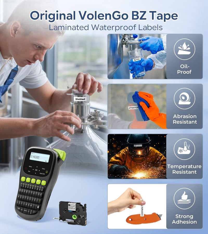 [Australia - AusPower] - Label Maker Machine with-Tape, Label Maker Waterproof-Labels, Wire Labeler Machine with Tapes Laminated, H1100 Handheld Labeling Maker, Backlit-LCD & One-Touch Key, Home Industrial Office Organization Black Label maker with Tape 