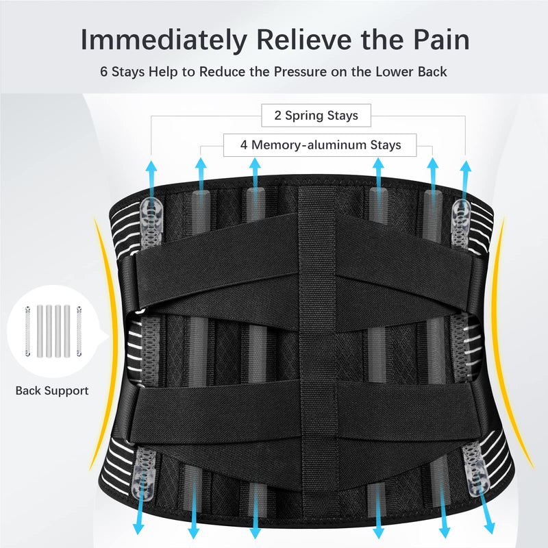 [Australia - AusPower] - FREETOO Back Braces for Lower Back Pain Relief with 6 Stays, Breathable Back Support Belt for Men/Women for work , Anti-skid lumbar support belt with 16-hole Mesh for sciatica(L) Large (Pack of 1) 