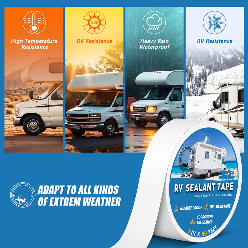 RV Roof Sealant Tape, 2 Inch X 50 Feet RV Repair Seal Tape for Camper Trailer Boat Seam Leaks Roofing, UV Resistant & Weatherproof, White 2 Inch x 50 Ft