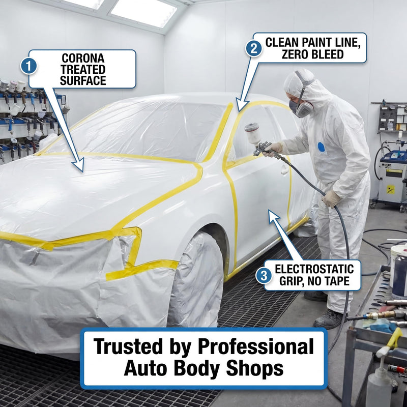 Pre-Taped Masking Film for Car Painting – 3 Pack Painters Plastic Sheeting with Automotive Tape and Drape, Paint Plastic Covering Cars, Appliance, Windows and Furniture Protection (17 Inch) 17 Inch