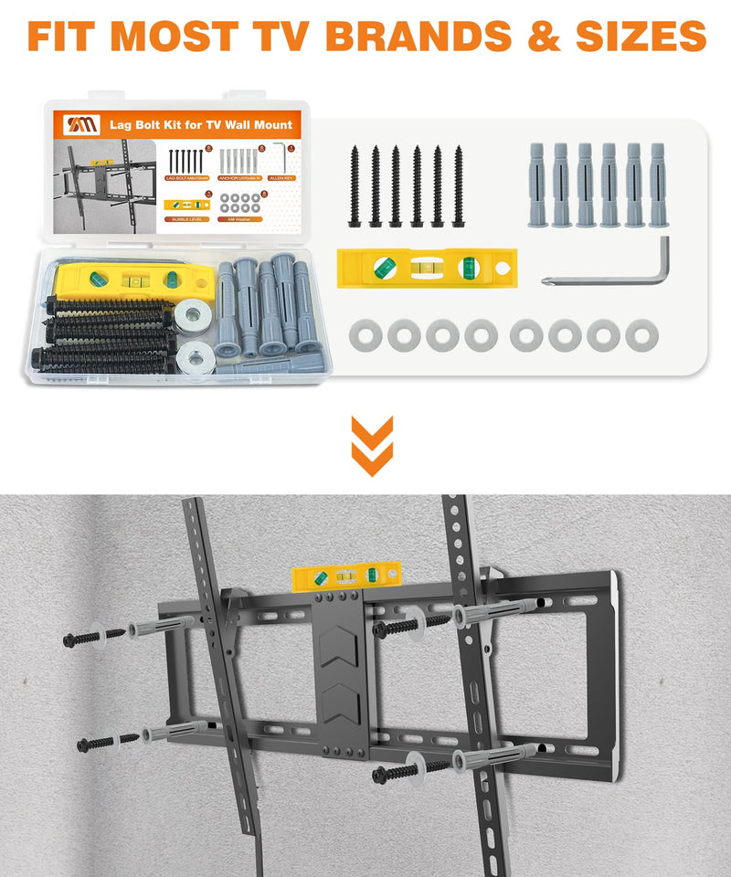 [Australia - AusPower] - Lag Bolt Kit for TV Mounting Hardware - M8x70mm Lag Bolt and Washer for Wood Stud, Anchors for Concrete/Brick Wall, Includes Allen Key and Bubble Level for Easy Installation 
