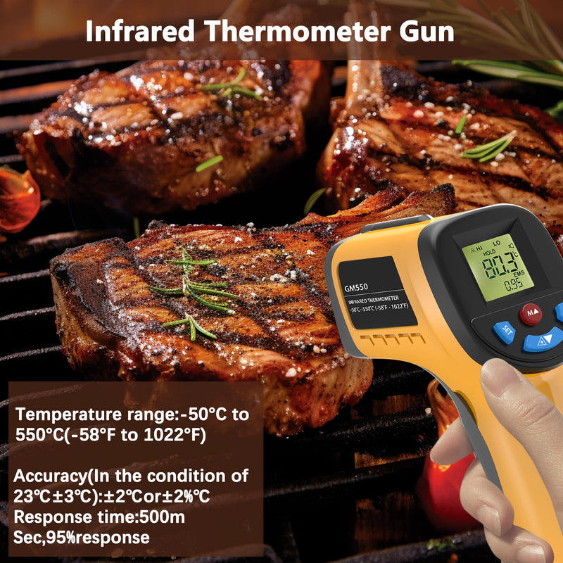 [Australia - AusPower] - Infrared Thermometer Laser Temperature Gun, Digital IR Thermometer for Cooking, Meat, Food, Pizza Oven, Grill, Handheld Non Contact Heat Gun -58°F ~1022°F(-50℃~550℃), Not for Human 