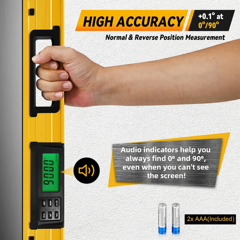 [Australia - AusPower] - 24 Inch Smart Digital Level, LCD Screen Magnetic Electronic Level Tool with Batteries & Case, IP54 Dust and Waterproof Digital Torpedo Level & Protractor, 24" Precision Slope Leveler Measurement Tool 