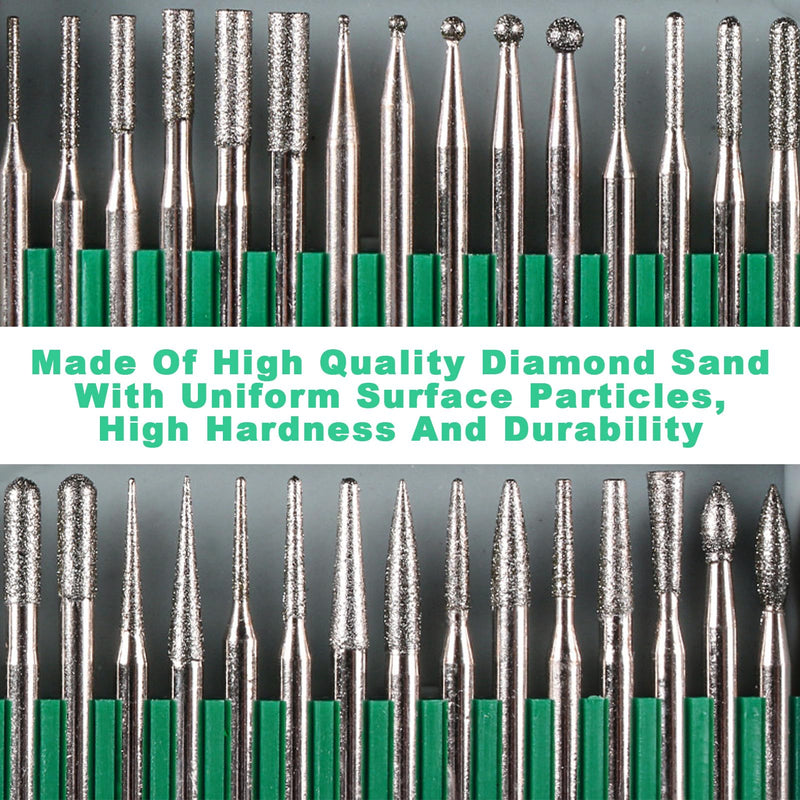 [Australia - AusPower] - Set of 30 diamond cutter set, 1/8 inch shaft, grinding point, mini cutter, grinding attachments, diamond cutter grinding points, deburrer, for stone, glass, ceramic, carving, grinding, polishing, 