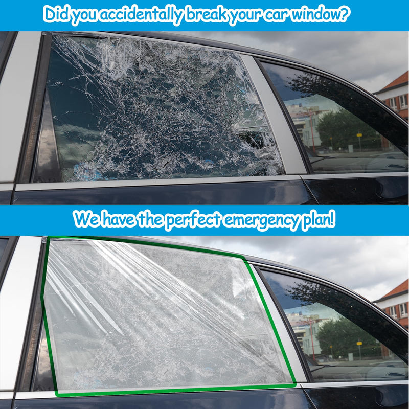 Pangda 31.5 x 47.24 inches Broken Window Cover with Nano Double-Sided Tape, Pre-Cut Transparent PVC Car Window Covering Film, Temporary Car Glass Fix Kit for Broken Glass Replacement Protection