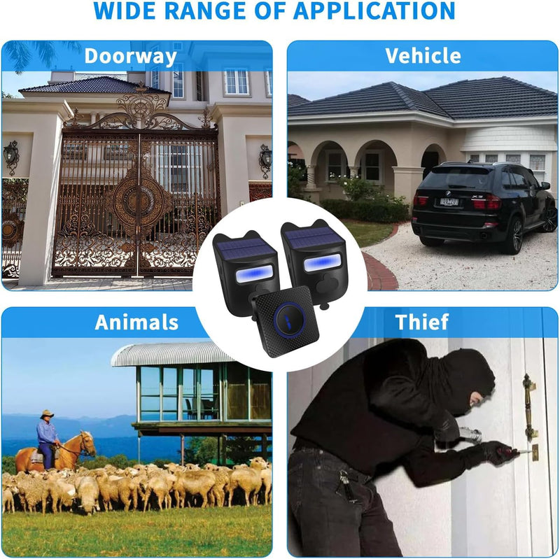 [Australia - AusPower] - Qumox Solar-Powered Driveway Alert System - Wireless Motion Sensor Doorbell with Weatherproof Design for Home and Business Security (2 Sensor & 1 Receiver) B1198 