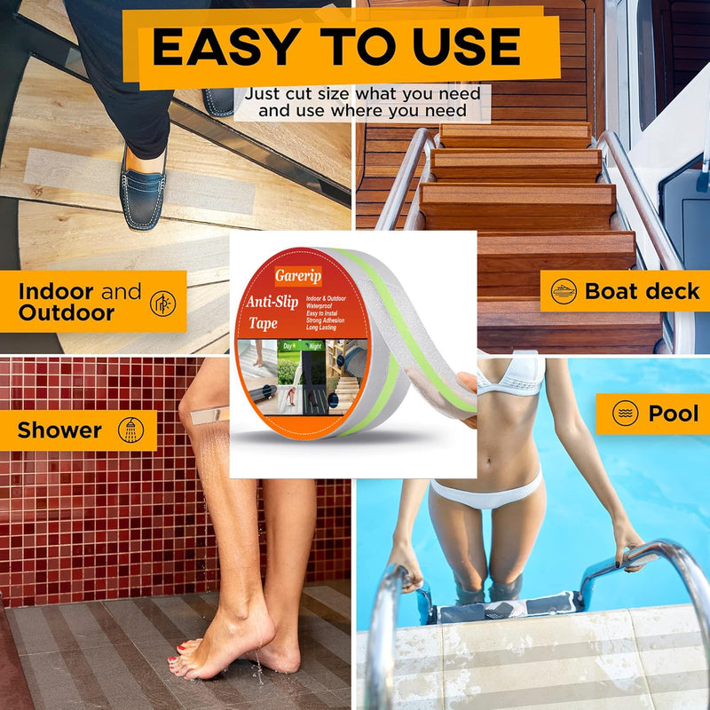 Anti Slip Tape, Griptape, Transparent Grip Tape Non-Slip Adhesive Tape Indoor/Outdoor Stair,Tubs, Boats, Safety Grip Tape Non Skid Roll for Stair Steps (#03Clear with Glow in Dark, 2 Inch x 35 Feet) #03Clear with Glow in Dark