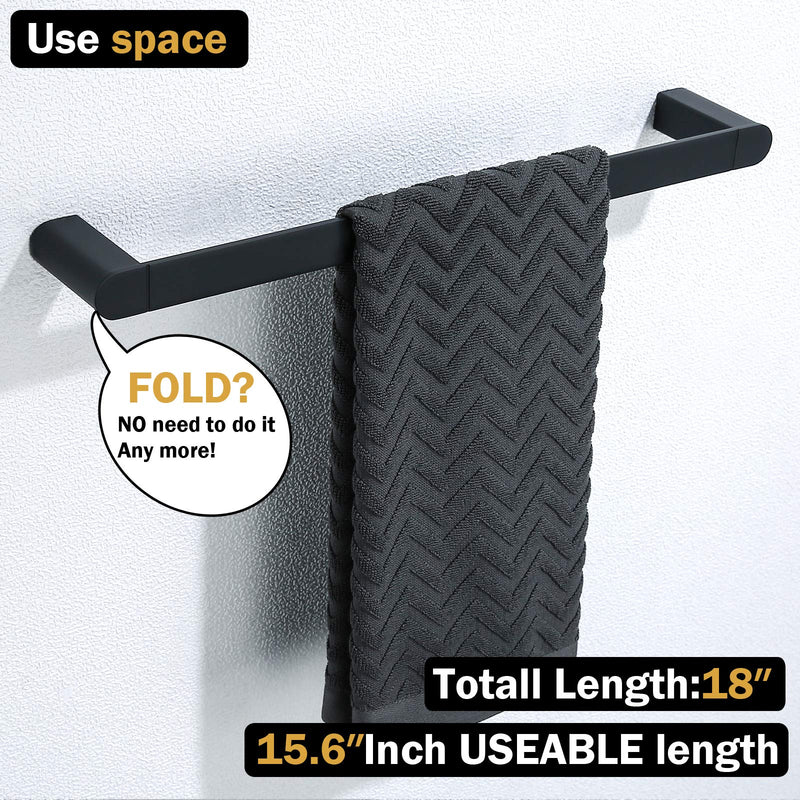RANDOM Matte Black Towel Bar Rack Holder Rod 18 inch Hand Towel Holder for Bathroom Kitchen Heavy Duty Hardware Accessories Wall Mount Contemporary Hotel Style.96026-2-18MB 18 Inch (1 Piece)