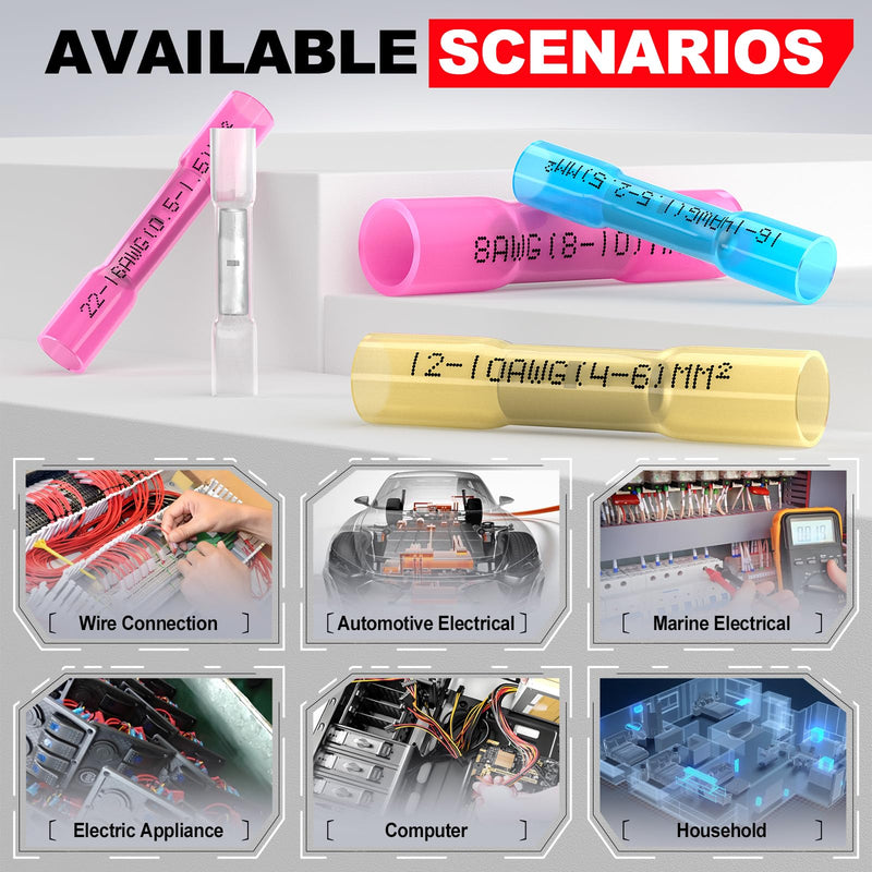 [Australia - AusPower] - AIRIC Heat Shrink Butt Connectors 22-16 AWG, 100 Pcs Waterproof Electrical Crimp Splice Terminal for Auto Repair, Insulated Marine Grade Connector for 22,20,18,16 Gauge,Wire Crimps Terminals, Red 22-16AWG 100pcs 