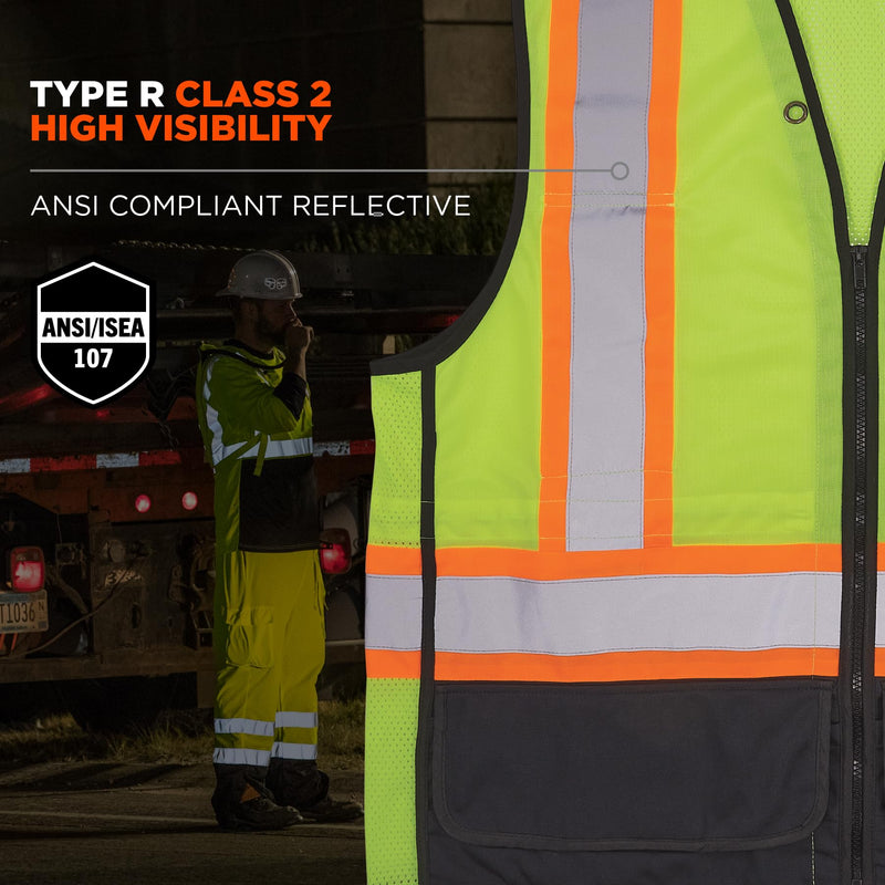 Ergodyne Unisex Glowear 8251hdz-bk Two-tone Hi-vis Safety Vest - Type R, Class 2, Zipper, Black Bottom 4X-Large-5X-Large Lime