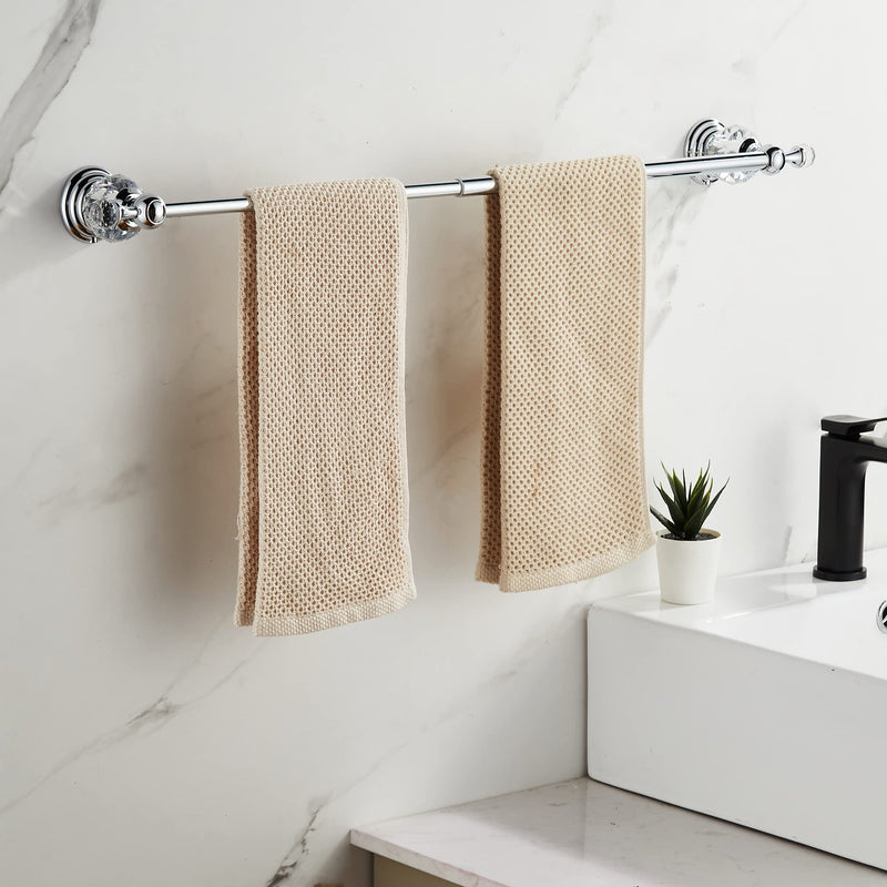 WOLIBEER Crystal Towel Bar,Chrome Towel Holder Adjustable Towel Rack Rod Expandable Stainless Steel Bathroom Accessories Wall Mounted Chrome