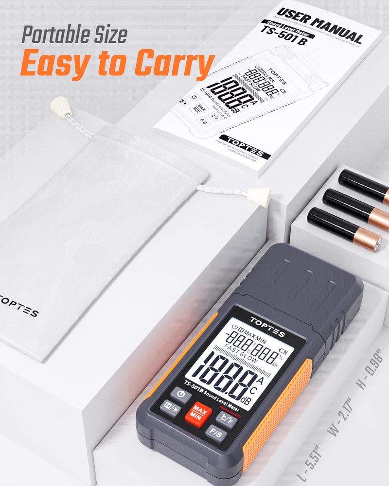 [Australia - AusPower] - Decibel Meter, TopTes TS-501B Sound Level Meter with 2.25” Backlit LCD Screen, Portable SPL Meter with A/C Weighted, Range 30-130dB, MAX/MIN, Data Hold, Use for Home, Noisy Neighbor, Factory - Orange 