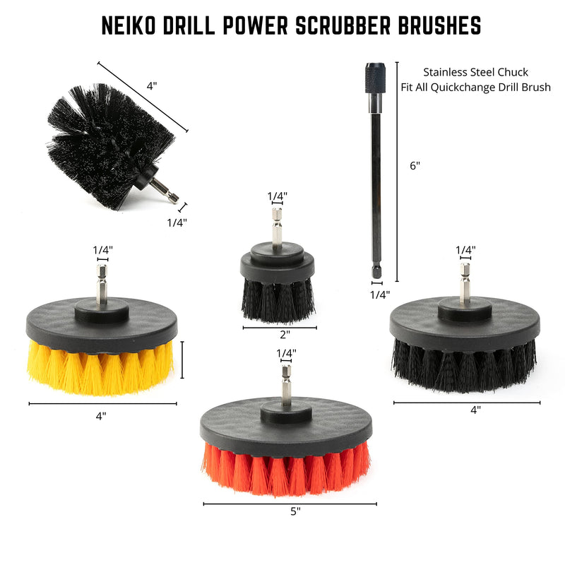 Neiko Drill Attachment Set | 15 Pieces | Polishing, Buffing, Scouring Cleaning Round Pad for Carpets | Power Scrub Brush for Toilets | Long Reach Extension Included, Multicolor