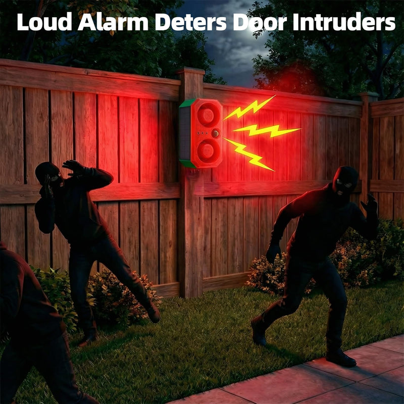 Solar-Outdoor Motion Sensor Alarm: Coyote Deterrent 130dB Dual Speakers Sound, Motion Light & Remote|Animal Deterrent for Yard/Farm/Chicken Coop N911T