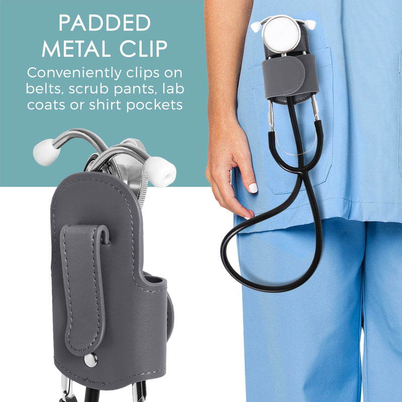 [Australia - AusPower] - Magnetic Stethoscope Holder Clip - Magnetic Snap & Inner Pocket - Genuine Leather Stethoscope Waist Holder – Littman Stethoscope, Littman Cardiology – Gift for Nurses, Doctors & More Black 