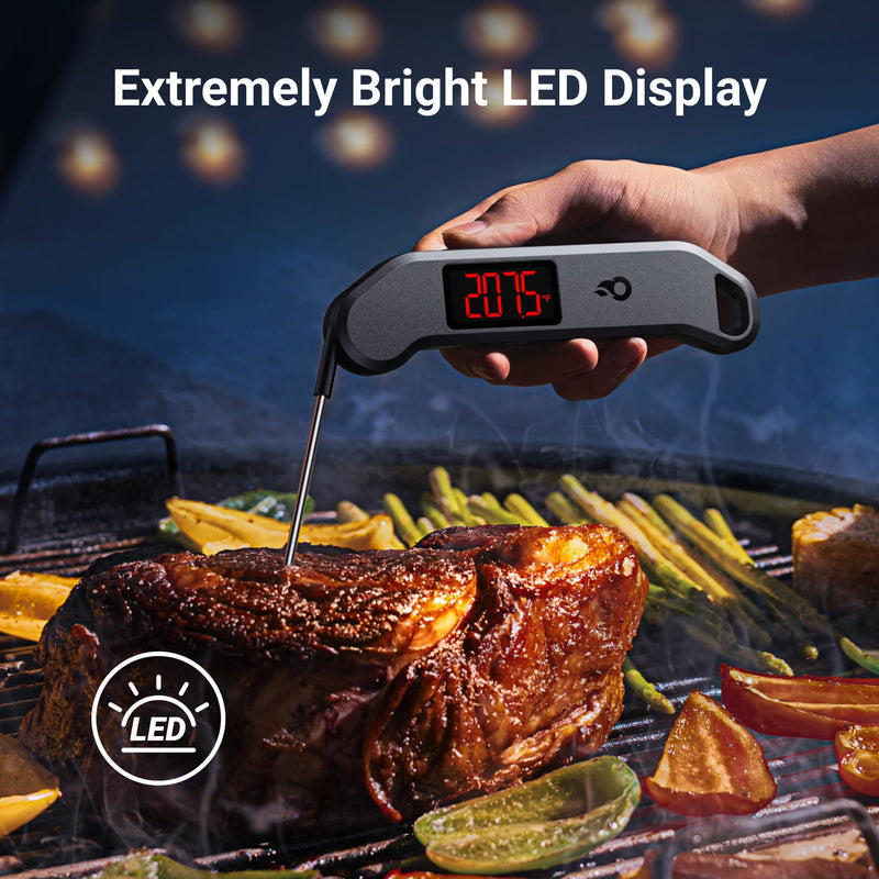 [Australia - AusPower] - Professional Digital Meat Thermometer, 1 Sec Instant Read, ±0.5℉ Accuracy NIST&NSF Certified Food Thermometer, Auto-Rotate Bright LED Screen, 100% Waterproof Cooking Thermometer for Grill BBQ, Black 