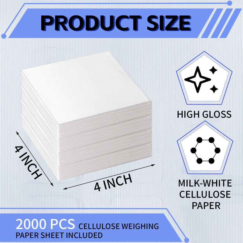 [Australia - AusPower] - 2000 Pcs Cellulose Weighing Paper Sheet Laboratory Sample Weighing Paper Weigh Papers, Nitrogen Free, Non Absorbing, Non Stick, High Gloss for Scale Measurement Samples Transfer, 4 x 4 Inches 