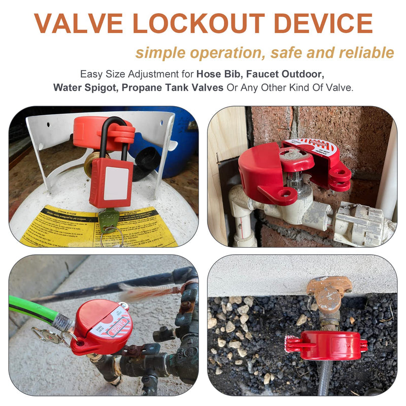 [Australia - AusPower] - Gate Valve Lockout and Safety Padlock, 1Set, Hose Bib Lock for Outdoor Faucet Knob/Water Spigot/Propane Tank, 1 to 2-1/2 in Dia Valve Handles, Plastic Red Secure Lock Device for Outside Garden Valve Valve Lockout and Safety Padlock 1 Set 