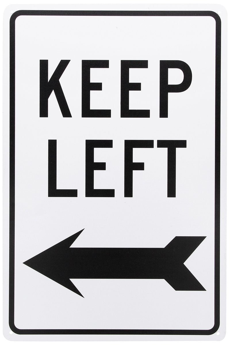 NMC TM28G KEEP LEFT Sign – 12 in. x 18 in. High Intensity Reflective Aluminum Traffic Safety Sign with Black Arrow Graphic, Text on White Base Aluminum 0.040