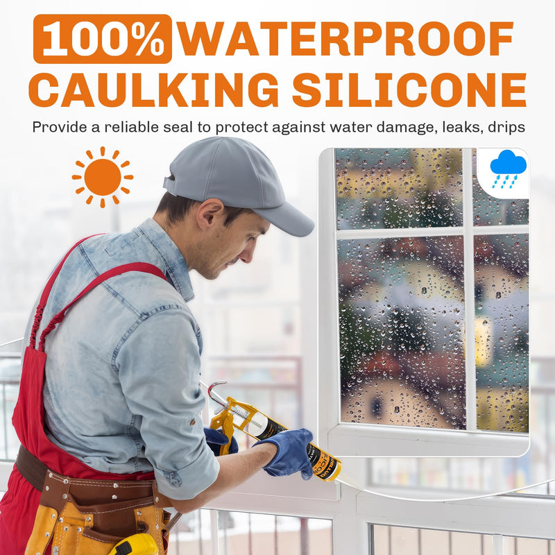 [Australia - AusPower] - WELLUCK Silicone Caulk, 100% Waterproof White Caulking Silicone Sealant Flexible Cartridge Adhesive for Kitchen, Bathroom, Window, Door, Glass, Bathtub, Shower, RV, Auto Leak Sealing (10.2 OZ, 1Pack) 
