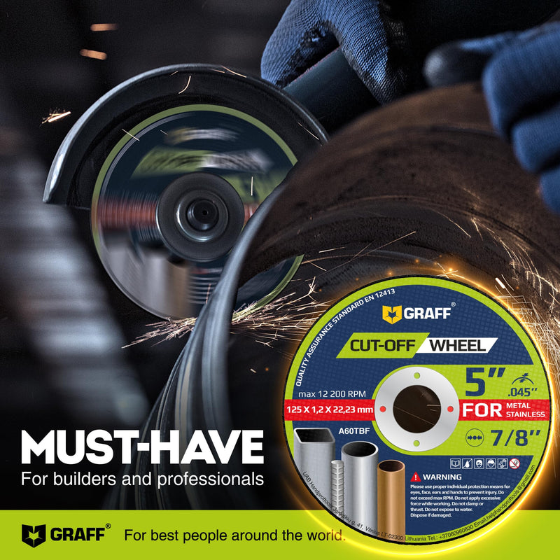 [Australia - AusPower] - Cut Off Wheels 5 Inch Thin Metal & Stainless Steel Cutting Wheel – Professional 5” x .045” x 7/8" Fast Cutting Disc for Angle Grinder GRAFF (25 Pack) Ø Cut-off 5” x .045” x 7/8" 