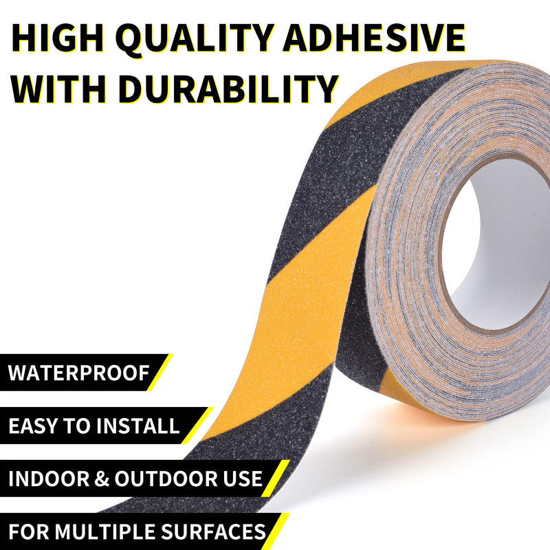 TAPEBEAR Safety Tape, 2inch x 60feet, Black/Yellow, Anti-Slip Adhesive Tape for Indoor Outdoor Steps Stairs, Waterproof, Strong Grip, Compatible with Plastic, Wood, Ceramic, Glass, Metal 2in x 60feet Yellow&Black 1