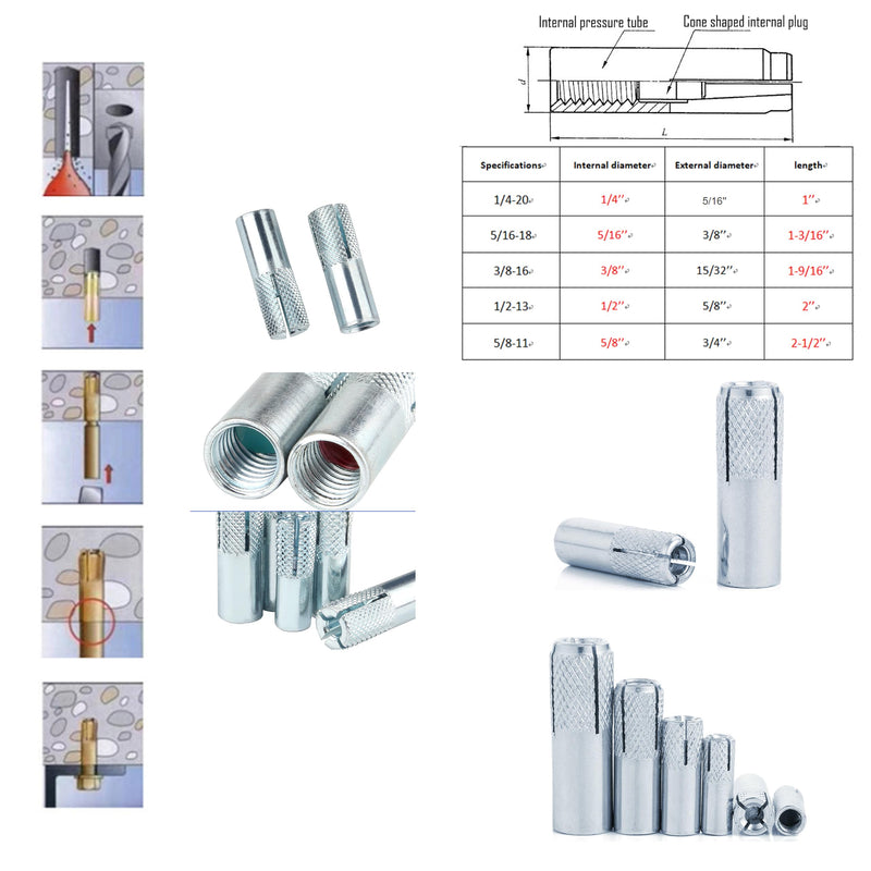 [Australia - AusPower] - 10pcs Drop in Anchors, (1/2''-13) Knurled Drop-in-Anchor for Solid Concrete, Internal Forced Expansion Screw Bolts, Carbon Steel, Zinc Plated (Silver) 