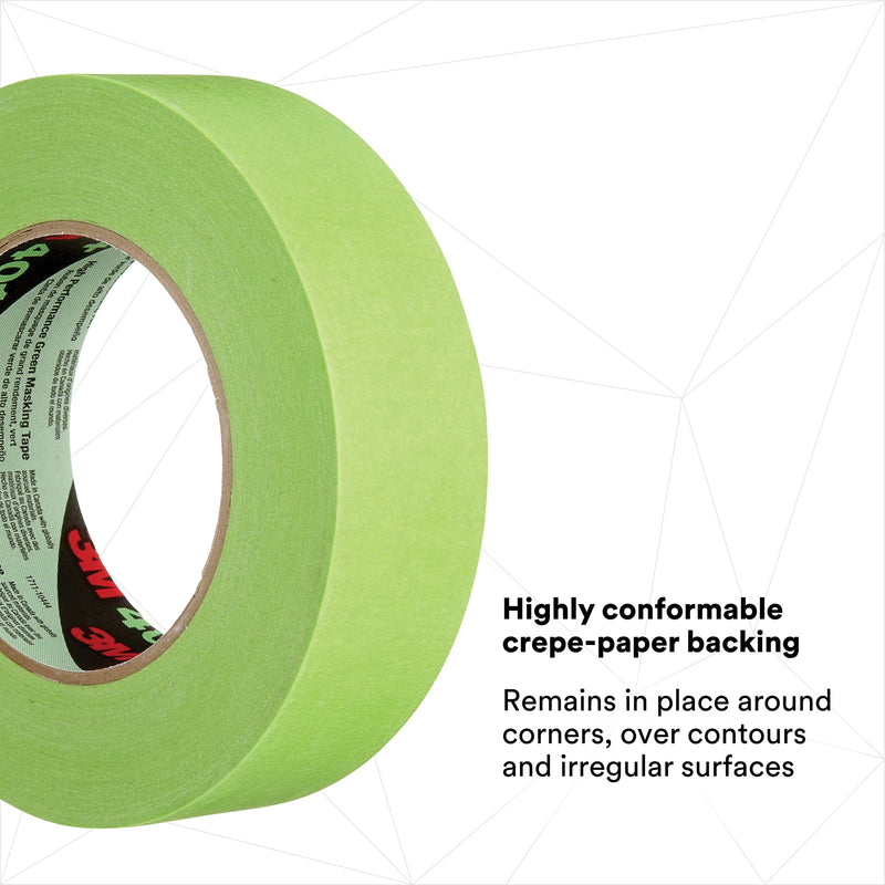 3M 401+ 2" x 60yd High Performance Masking Tape - 2" x 60 Yards Roll, Crepe Paper, Green 60.0 Yards 2.0 Inches 1