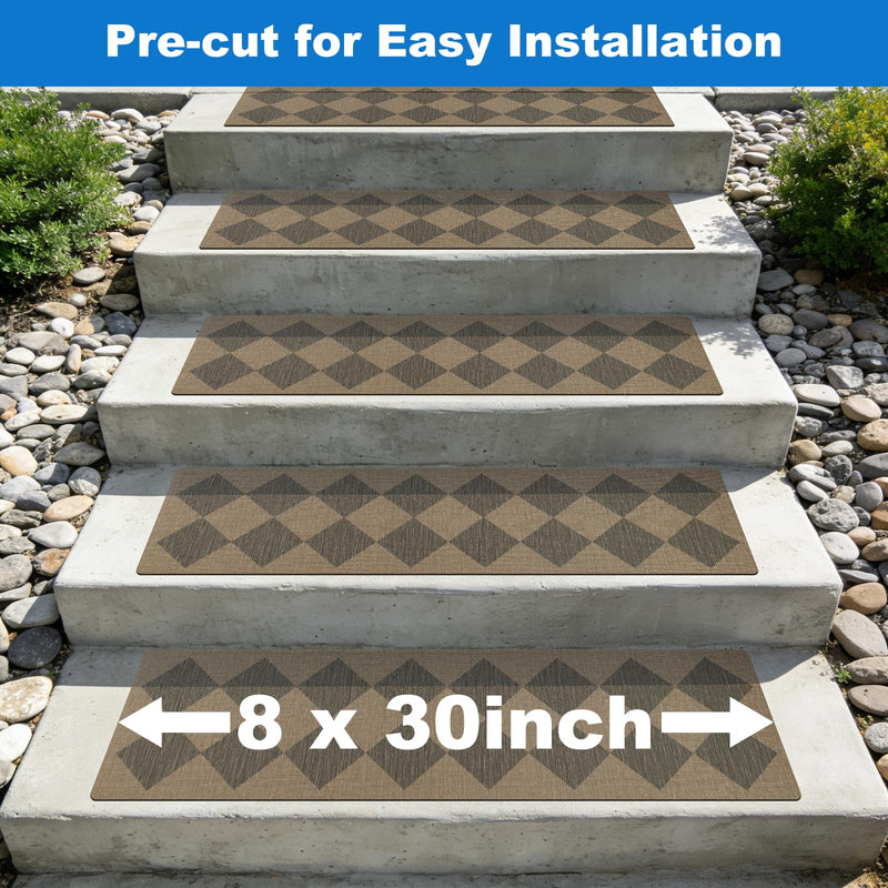 Outdoor Stair Treads Non-Slip, 8” x 30” - 10-Pack Weather Resistant Grip Tape for Wooden Steps, Waterproof & Anti Skid Strips, 80-Grit Adhesive Step Treads, Mocha Mocha/Brown 8" x 30"
