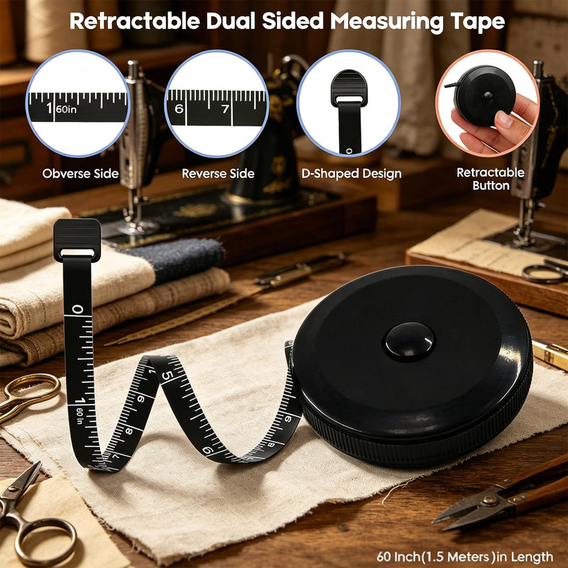4 Pack Tape Measure Set, Retractable Measuring Tape for Body, Sewing, Tailor, Fabric, Craft | Soft 60-Inch/150cm Vinyl Tape + Portable Push-Button Retractable Rulers Double-Sided, Flexible, Easy-Read Multicolor-4