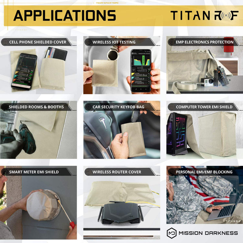 [Australia - AusPower] - Mission Darkness TitanRF Faraday Fabric Kit 1 Yard // 44" W x 36" L Fabric + 36" L Tape Military Grade Conductive Nickel Copper Polyester Material Blocks RF Signals WiFi Cell Bluetooth RFID EMF 1 Yard (44in W x 36in L) 