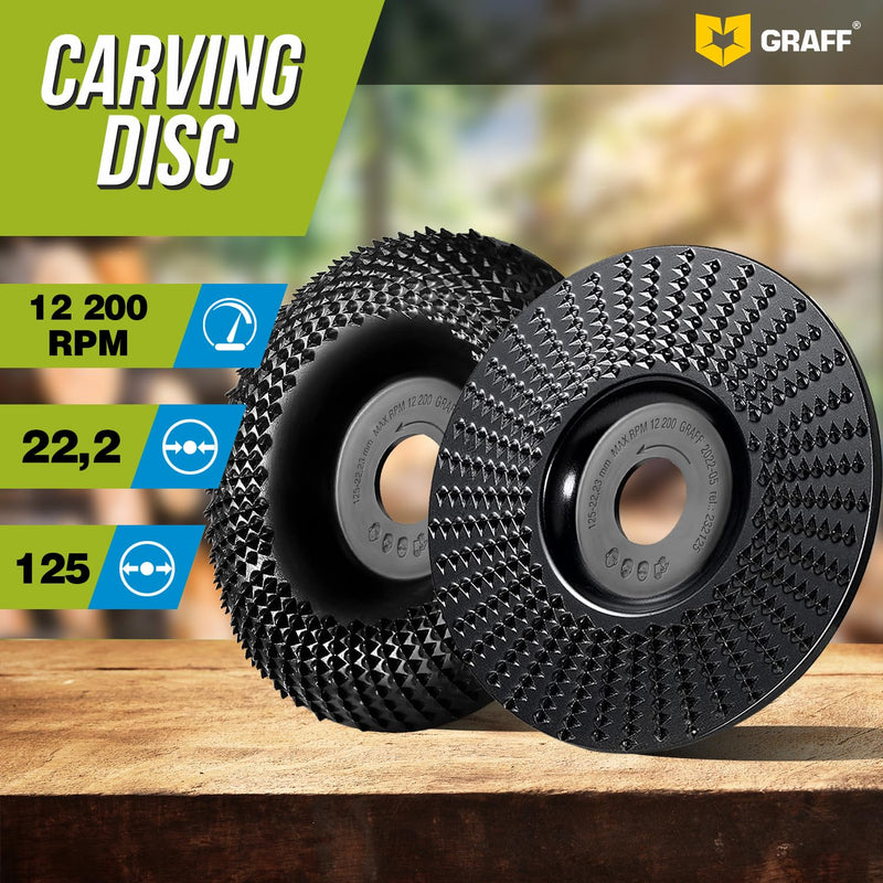 [Australia - AusPower] - GRAFF Premium Set Wood Cutter Rasp Disc 125 mm for Carving and Sanding Wood, Softwood, Hardwood - Wood Grinder for Angle Grinder & Flex - Sanding Disc for Woodworking Tools Diameter set 125 mm rasp disc 