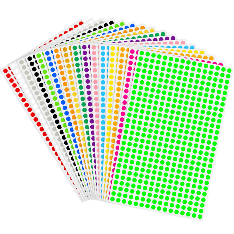 PARLAIM 1/4 Inch Round Color-Code Dot Stickers,16 Colors 6800 Pcs Adhesive Multicolor Coding Circle Labels 16 Colors 0.25 X 0.25 inch