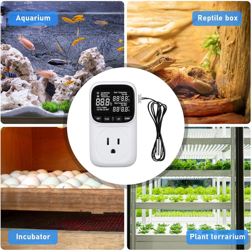 [Australia - AusPower] - Digital Thermostat Socket, Only Fahrenheit Countdown Temperature Controller 110~120V VA Display Heating Cooling Mode Timer with Sensor for Reptile Greenhouse Home Fermentation Home, -40℉~210℉ 
