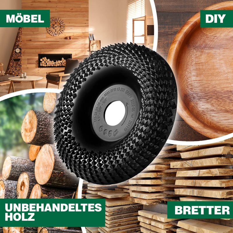 GRAFF Premium Wood Cutter Rasp Disc 115 mm for Carving and Sanding Wood, Softwood, Hardwood - Wood Grinder for Angle Grinder & Flex - Sanding Disc for Woodworking Tools Diameter 115 mm curved rasp disc