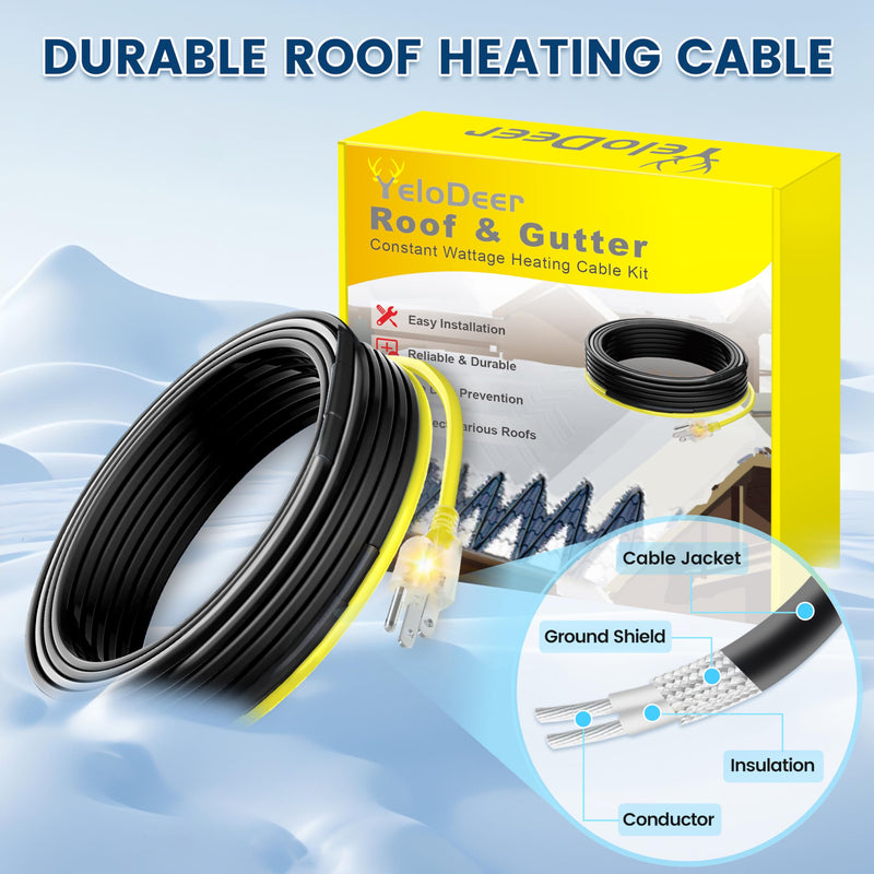 25 FT Heat Tape for Roof and Gutters, Gutter Heater Cable Heat Trace Cable for Snow De-Icing Ice Dam & Pipe Freeze Protection 7W/FT 120V 7 W/FT 25-Feet