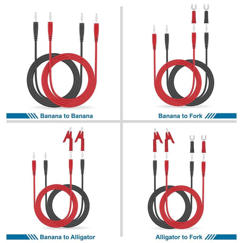 [Australia - AusPower] - Banana Plug Alligator Clip Pure Copper Fork Test Lead, Stackable 3.3ft Multimeter Flexible Test Lead Wire Cable with Protective Jack Copper Clamps for Electrical Testing (8pcs Pack) 