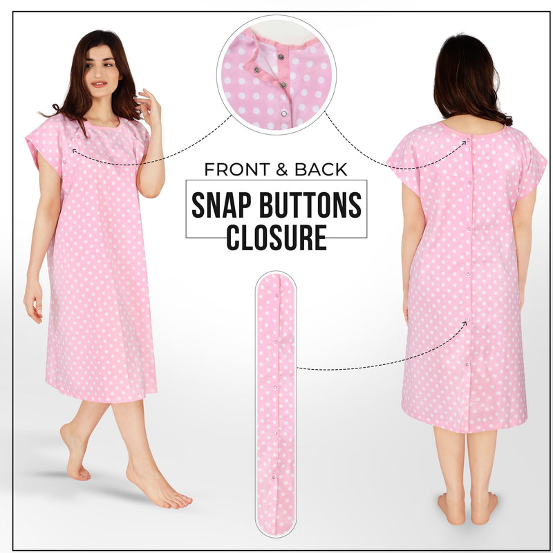 [Australia - AusPower] - Utopia Care Women's Hospital Gown Soft Comfortable and Stylish Patient Gown Small-Medium Polkadots Pink 