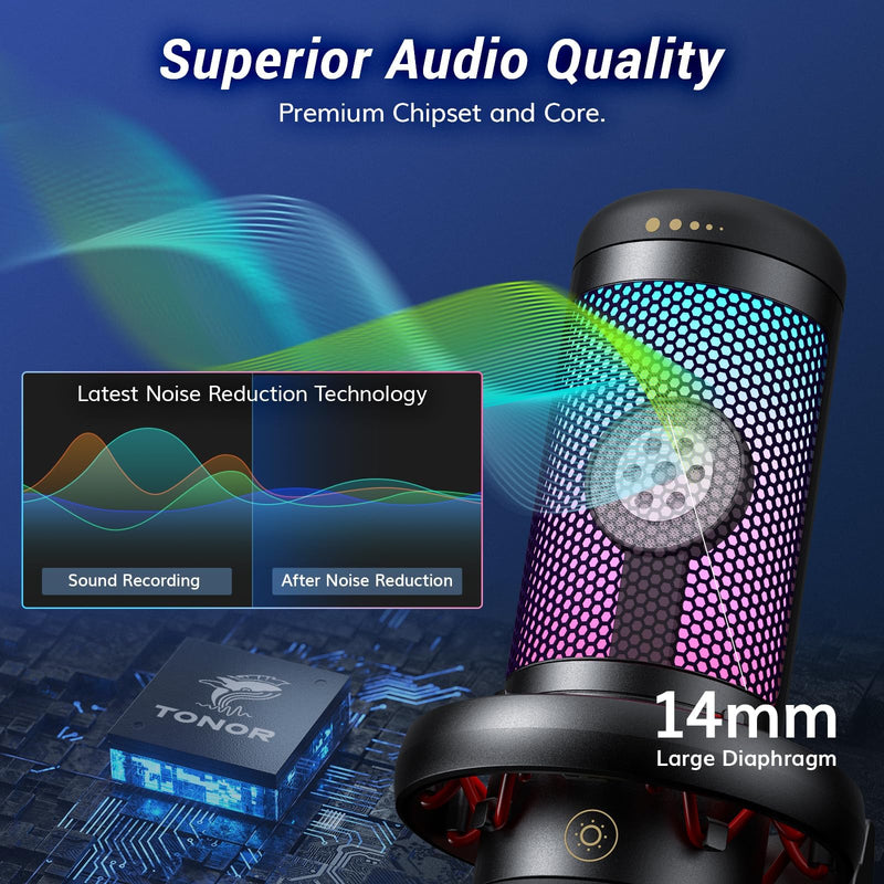 [Australia - AusPower] - TONOR Gaming Mic, USB Microphone for PC Computer, Cardioid Condenser Mic with Adjustable RGB Modes & Brightness, Quick Mute, Gain Control, for Streaming, Podcasting, Recording, PS4/5 Desktop Mic TC310 